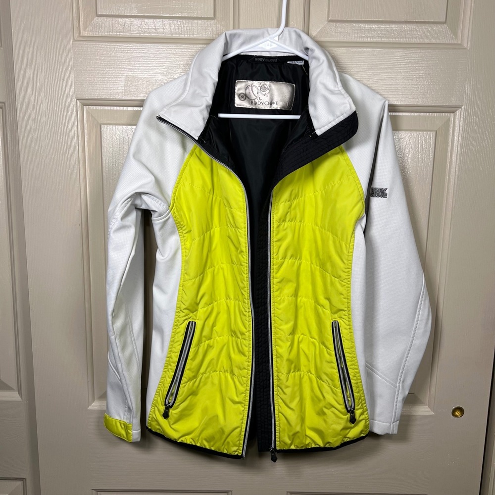 Body Glove Womens Hybrid Softshell Quilted Waterproof Jacket Neon White Large